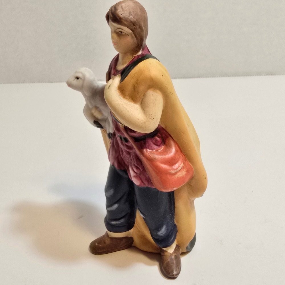 Shepherd with‎ Lamb Nativity Figurine Ceramic Christmas Decor Collectible - Picture 5 of 7
